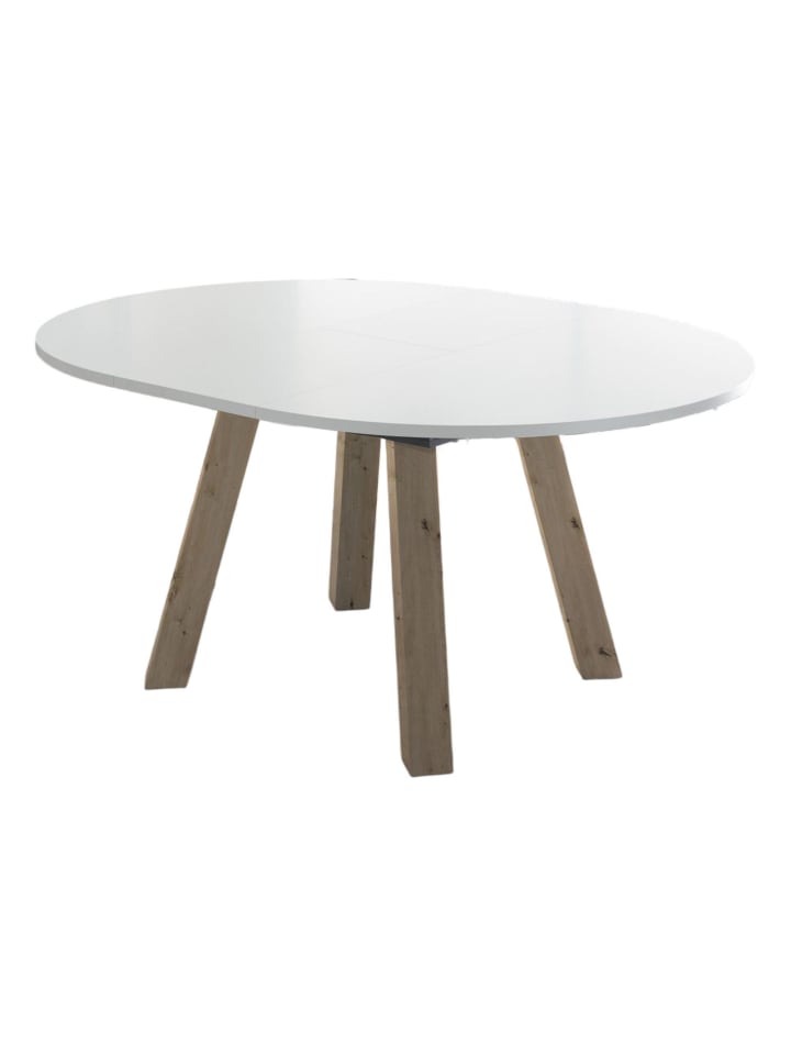 ESSTISCH Rund ausziehbar Edda 1 130x130x78 Küchentisch Asteiche/Weiß