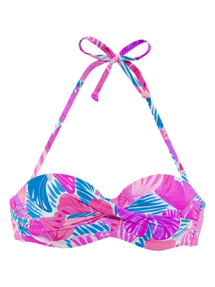Bügel-Bandeau-Bikini-Top in pink-blau bedruckt