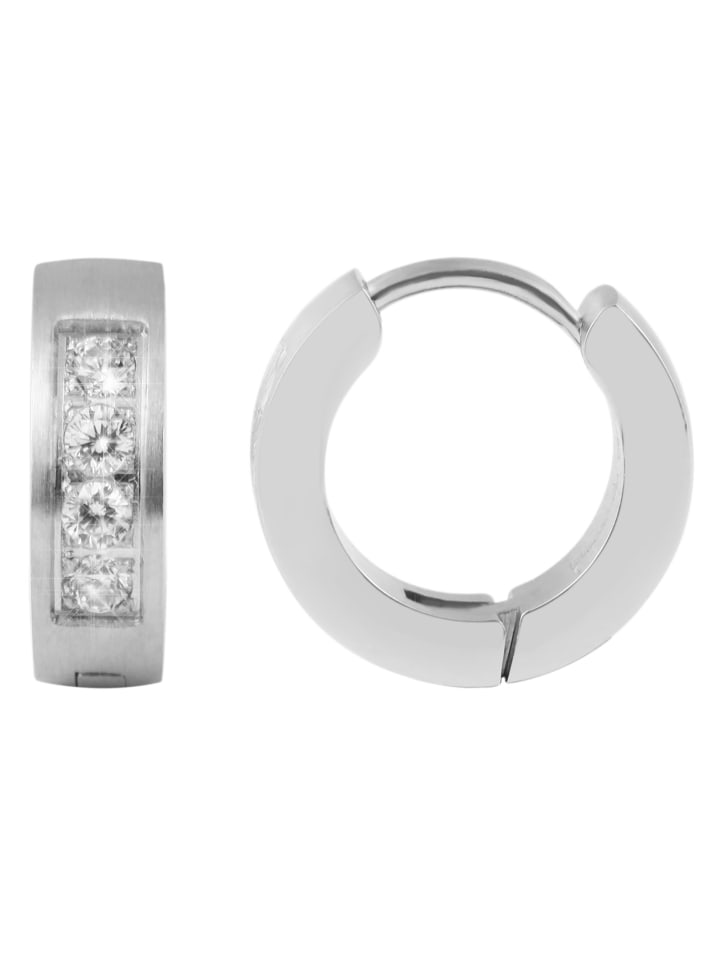 Damen Ohrringe – Klappcreole aus Edelstahl mit Strass Steinchen in silber