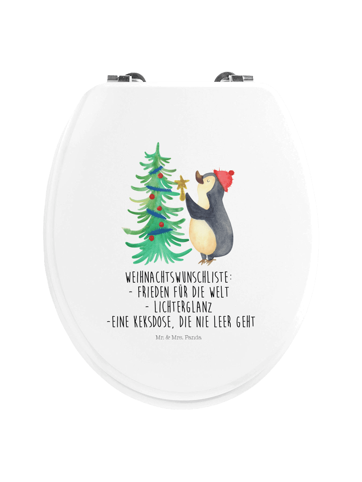 Toilettendeckel Pinguin Weihnachtsbaum mit Spruch in Weiß