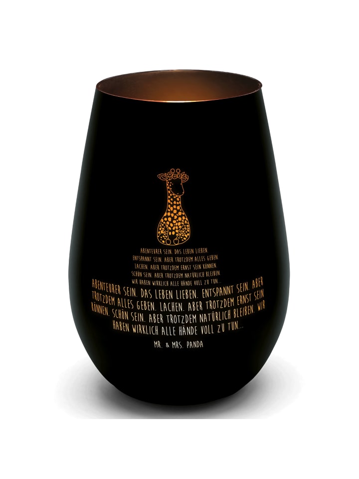 Windlicht Glas Giraffe Blumenkranz mit Spruch in Schwarz