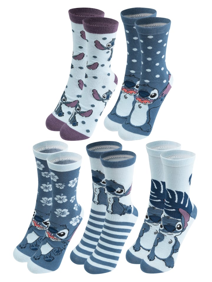 5er Pack Disney Lilo & Stitch Socken Sneaker Strümpfe in Mehrfarbig