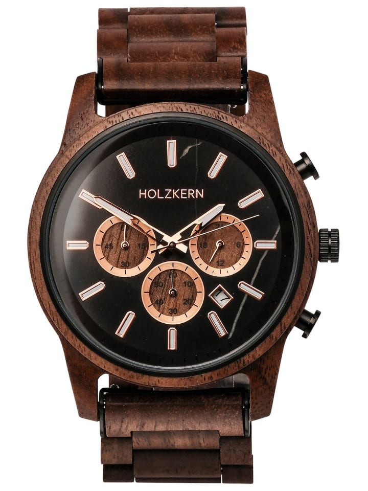 Herrenuhr Quarz Chronograph Buschwerk Walnuss/Marmor Schwarz / Braun