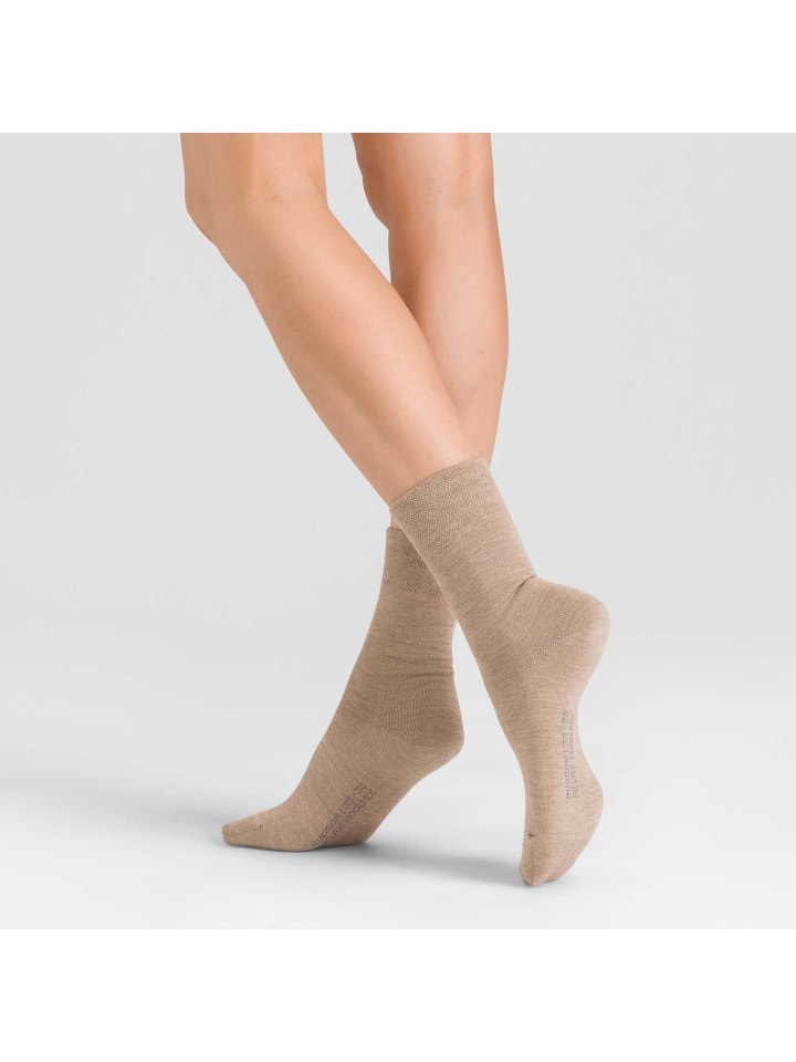 Socken Relax Woolmix Clima klimaregulierend in Beigemel.