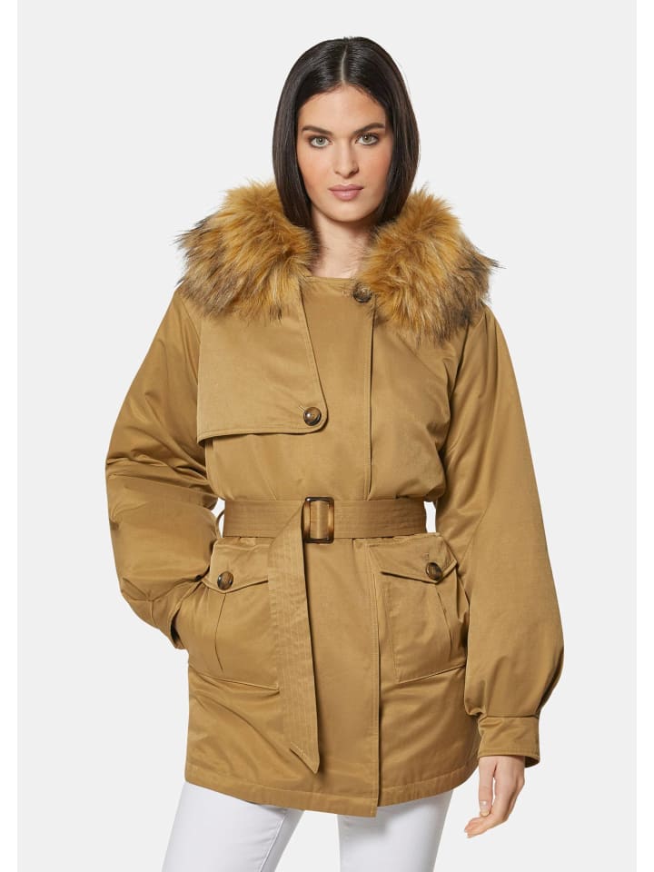 Parka mit Kapuze und abnehmbarem Fake-Fur in macadamia