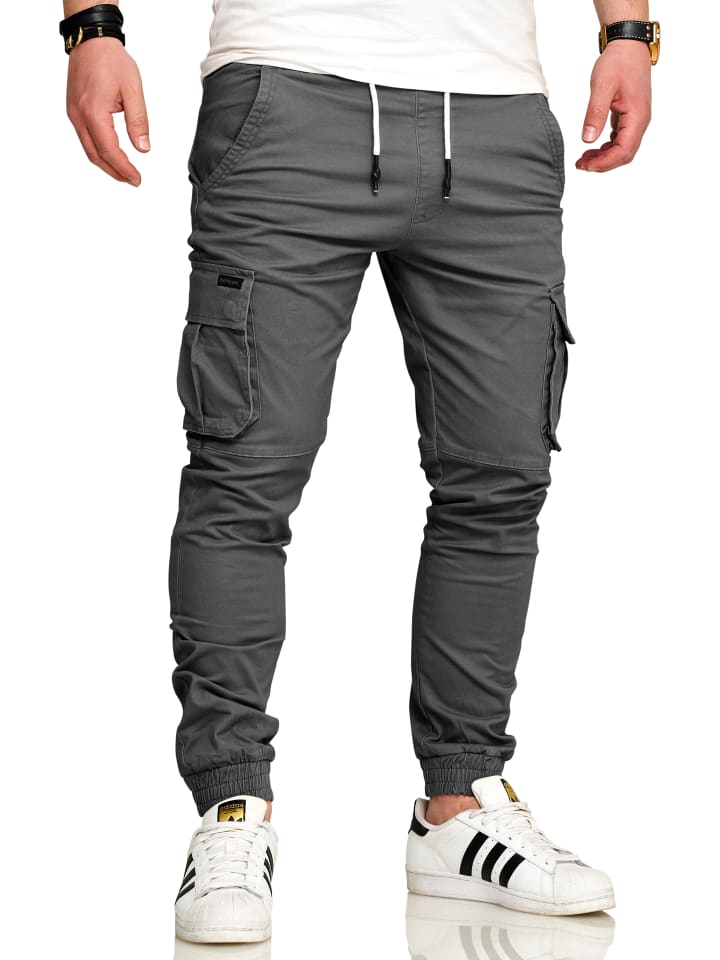 Cargohose - S2LOM Chino Jogger Jeans Hose Stoffhose Freizeithose in Dunkelgrau