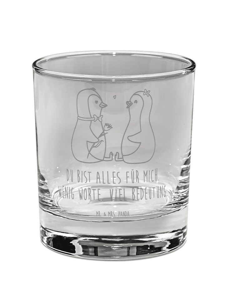 Whiskyglas Pinguin Pärchen mit Spruch in Transparent
