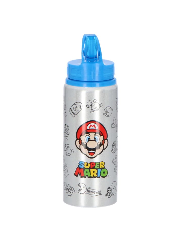 Super Mario Trinkflasche aus Aluminium 710 ml Wasserflasche in Silber