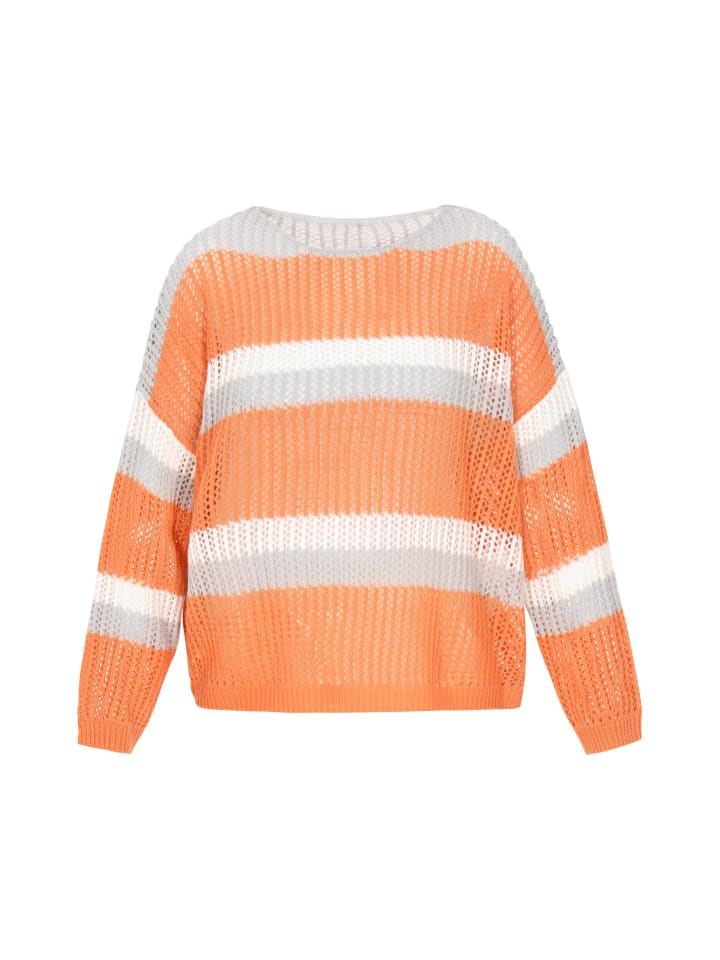 Women Sweater in Offwhite Grey Orange