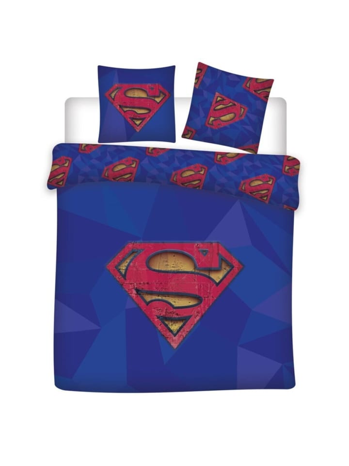 Superman Bettwäsche Set – Deckenbezug 240x220 cm + 2 Kissen 65x65 cm in Blau