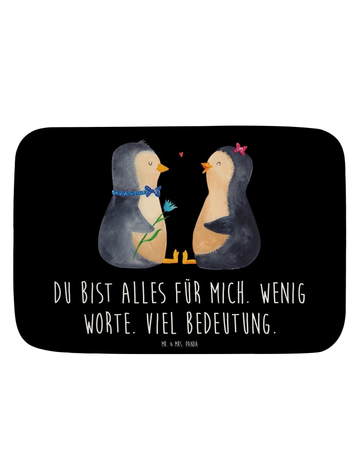 Badezimmerteppich Pinguin Pärchen mit Spruch in Schwarz