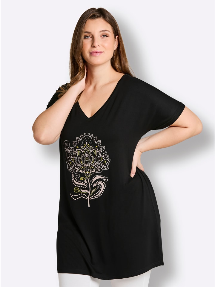 Kurzarm-Shirt in schwarz-sesam-bedruckt