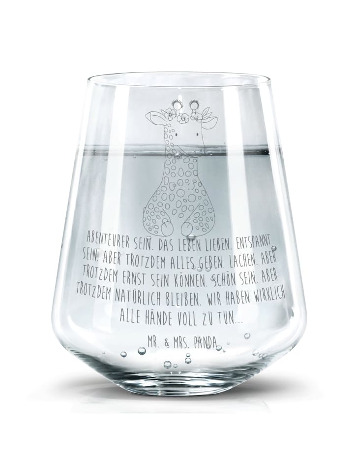 Gravur Glas Giraffe Blumenkranz mit Spruch in Transparent