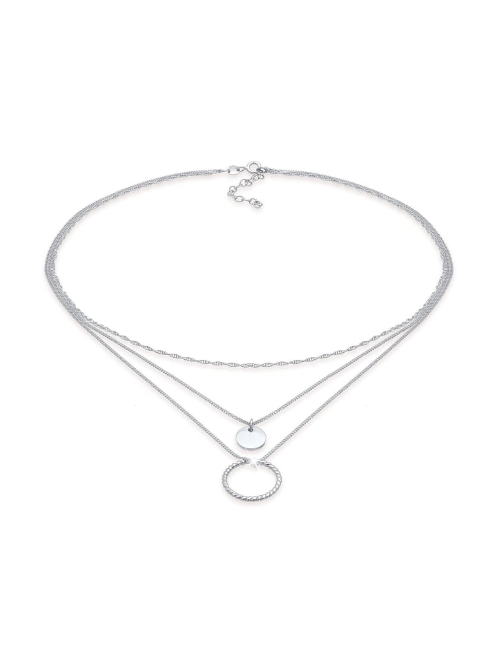 Halskette 925 Sterling Silber Kreis, Plättchen, Twisted in Silber