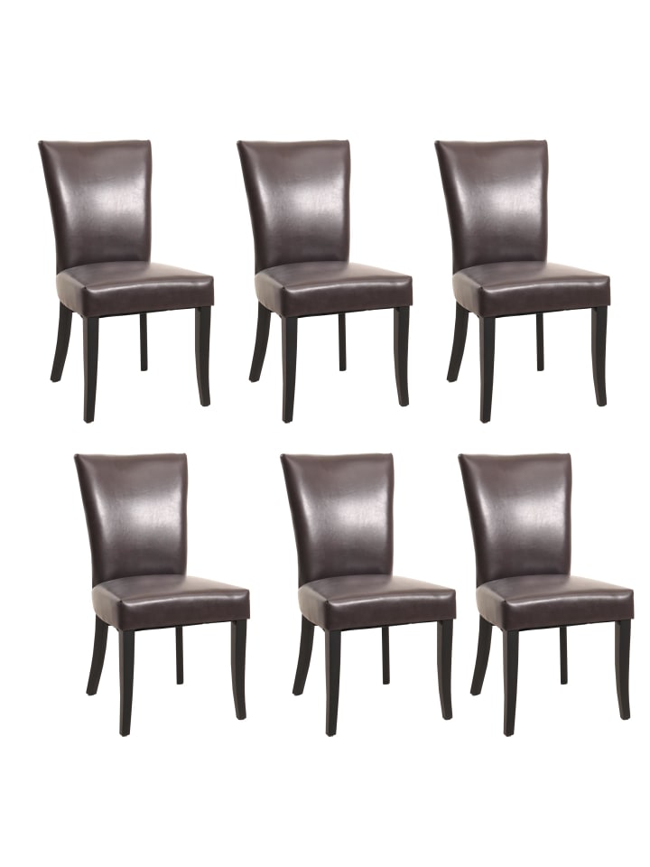 6er-Set Esszimmerstuhl Edinburgh, Kunstleder, braun, dunkle Beine