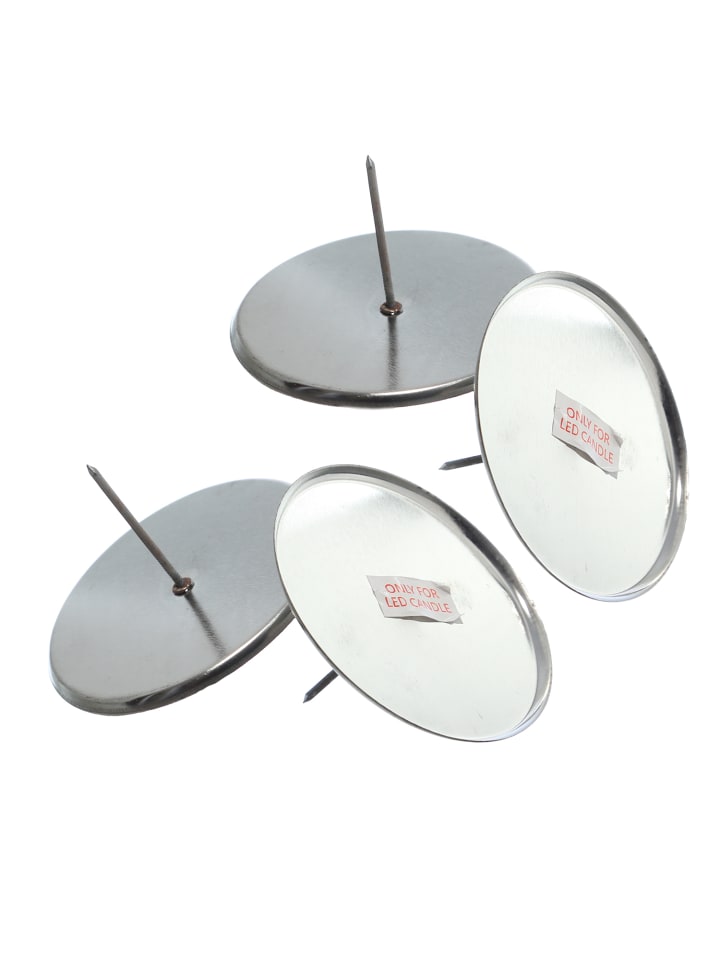 4er Set Adventskranzstecker ohne Dorn Kerzenhalter D: 8cm in silber