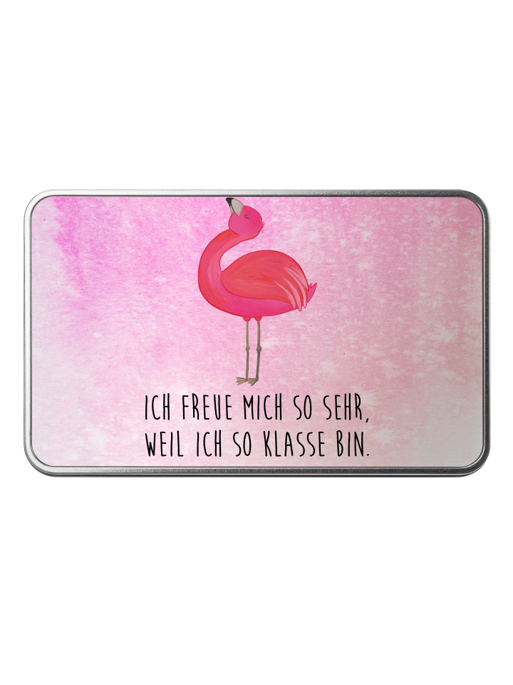 Aufbewahrungsbox Flamingo Stolz mit Spruch in Aquarell Pink
