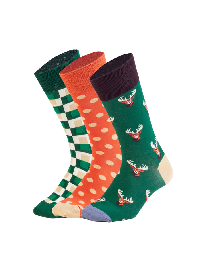 Socken Woodland Vibes in Grün,Orange,Baige