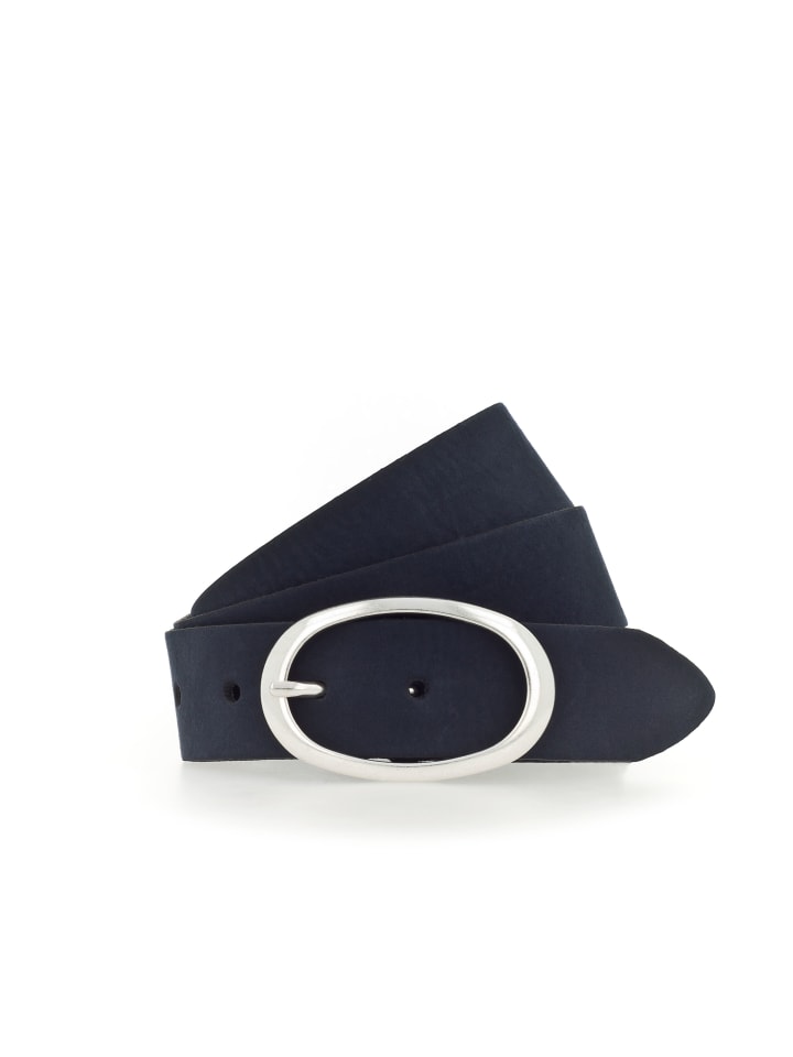 35 mm breiter Echtleder-Gürtel mit ovaler Doppelschließe in Navy