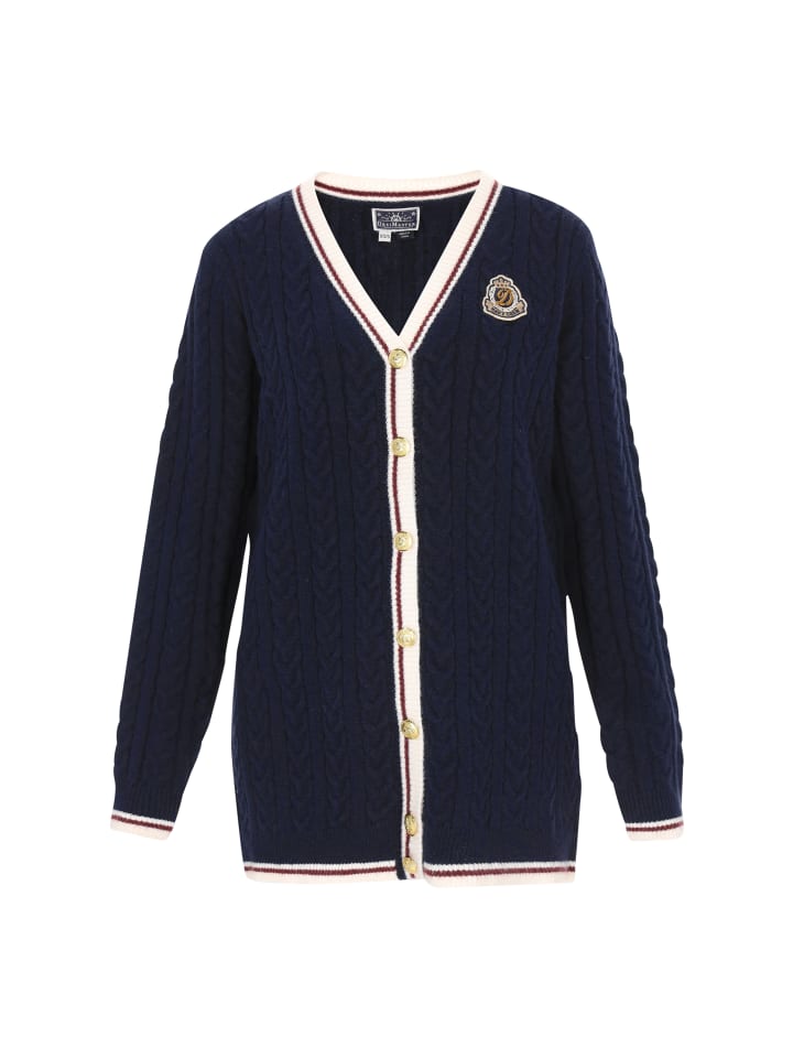 Women Cardigan in navy offwhite wine red