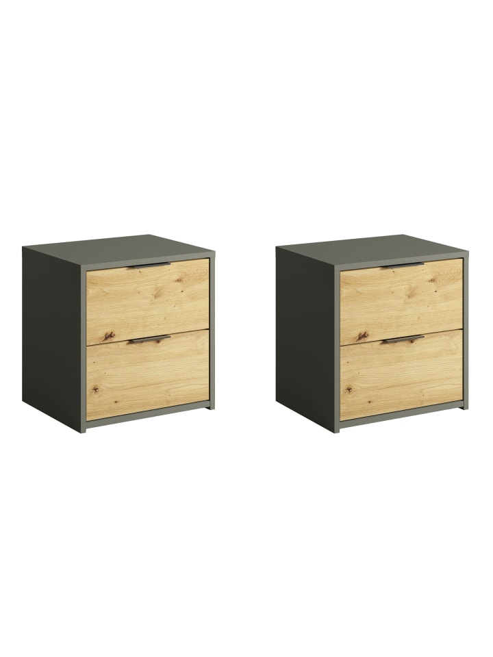 2er Set Nachtkonsole Rodgau graphit / Eiche Artisan je 44 / 35 / 45cm