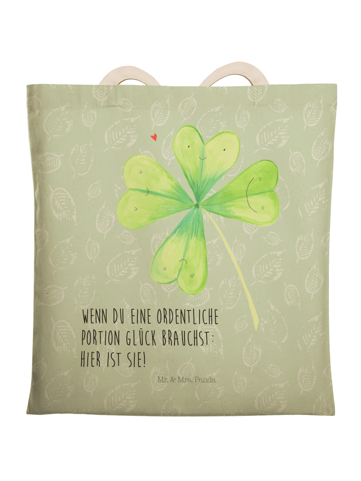 Tote Bag Blume Kleeblatt mit Spruch in Blattgrün