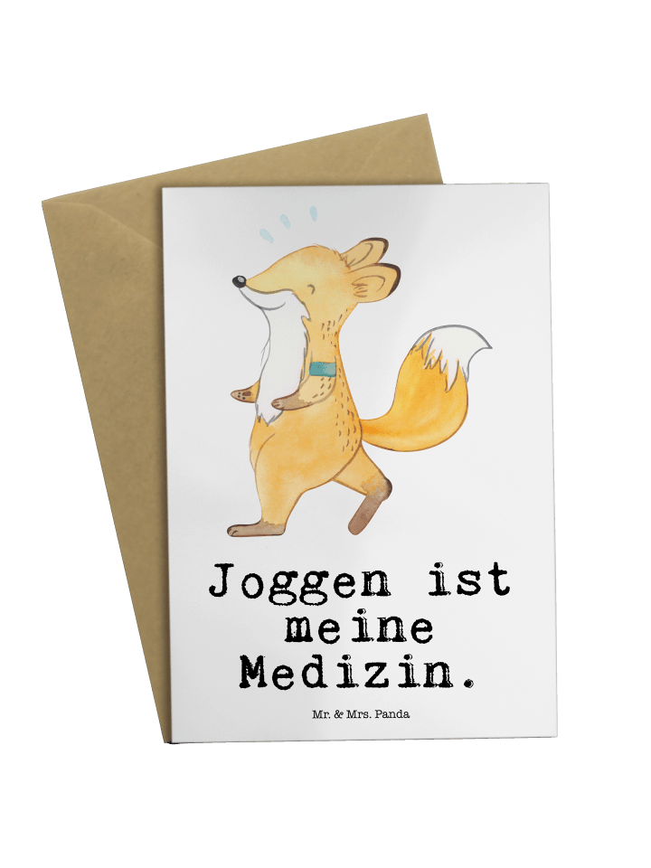 Grußkarte Fuchs Joggen mit Spruch in Weiß