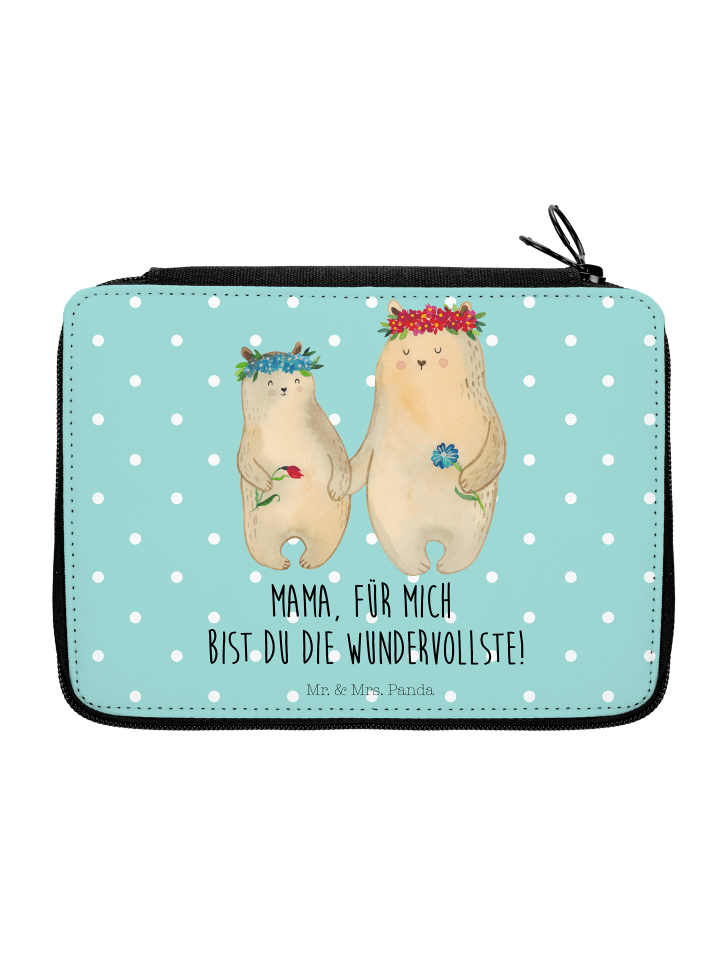 Federtasche Bären mit Blumenkranz mit Spruch in Türkis Pastell