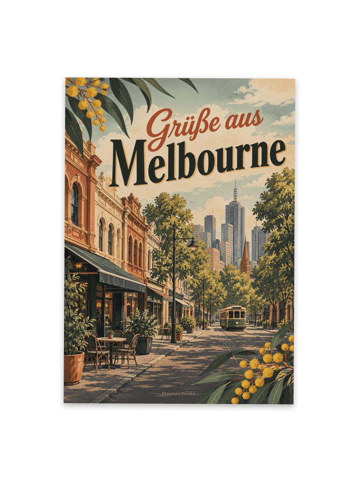 Postkarte Stadtbild nostalgisch Design mit Spruch in Weiß