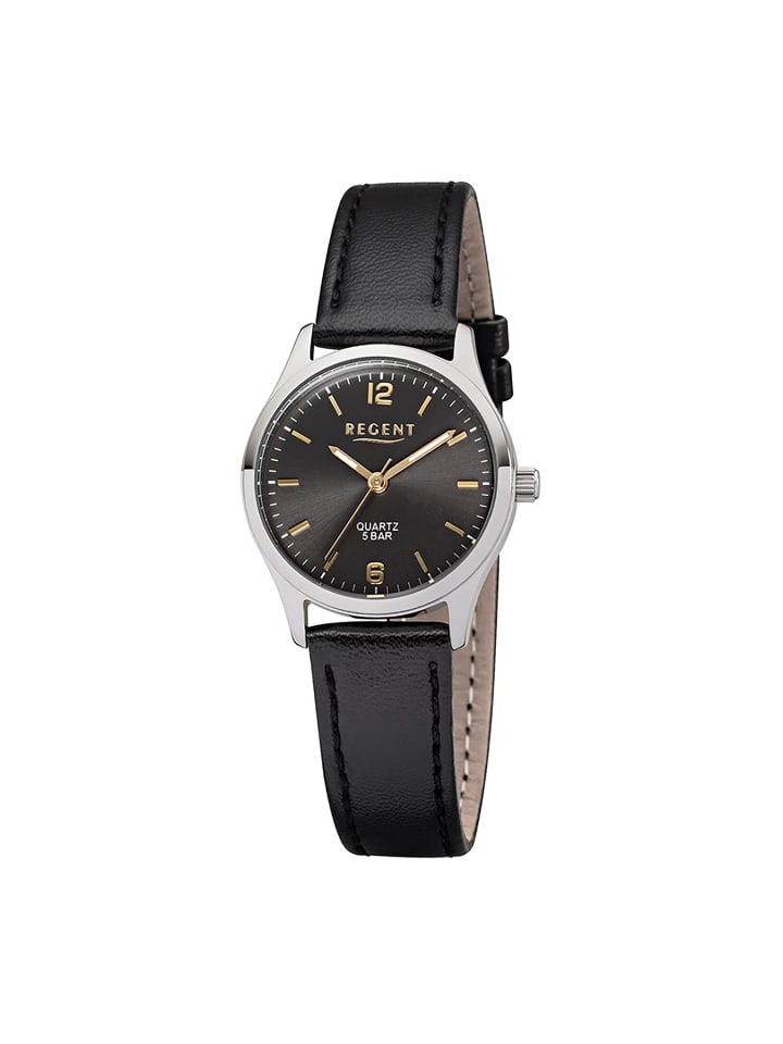 Armbanduhr-Analog schwarz klein (ca. 29mm) Regent Lederarmband