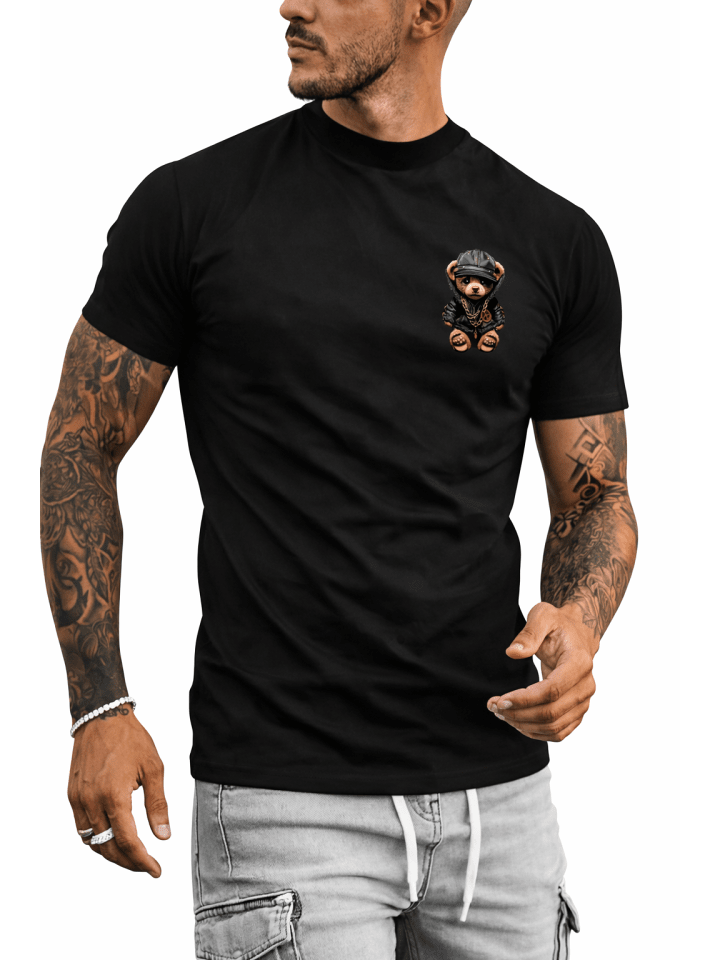 T-Shirt Teddybär SCHWARZ kleines Motiv