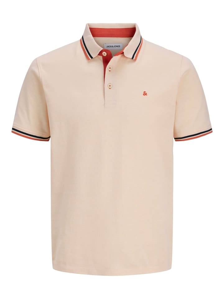 Polo Shirt JJEPAULOS Sommer Hemd Kragen Pique Cotton in Rot-Orange