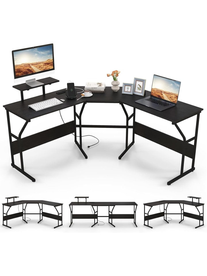 Schreibtisch L-Form 148 x 148 x 91 cm in Schwarz