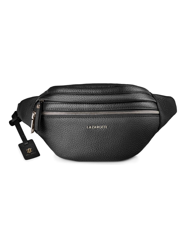 Bologna Leather Double-Zip Gürteltasche Crossbody Leder 25 cm black