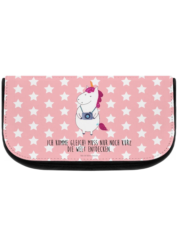 Make-up-Tasche Einhorn Fotograf mit Spruch in Rot Pastell