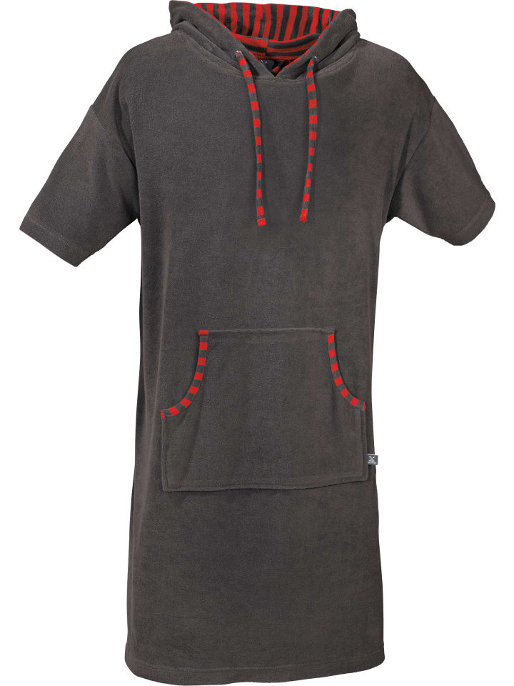 Leichtfrottier Unisex-Poncho mit Kapuze in anthrazit