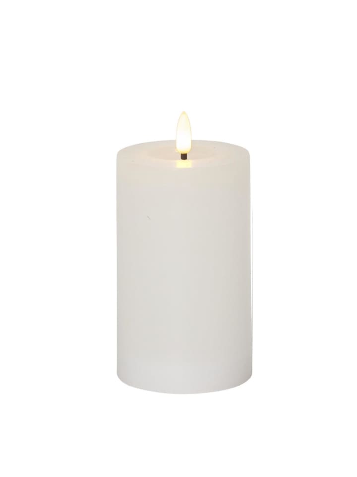 LED Kerze LINA Echtwachs mit Wachsspiegel in weiß - H: 15cm