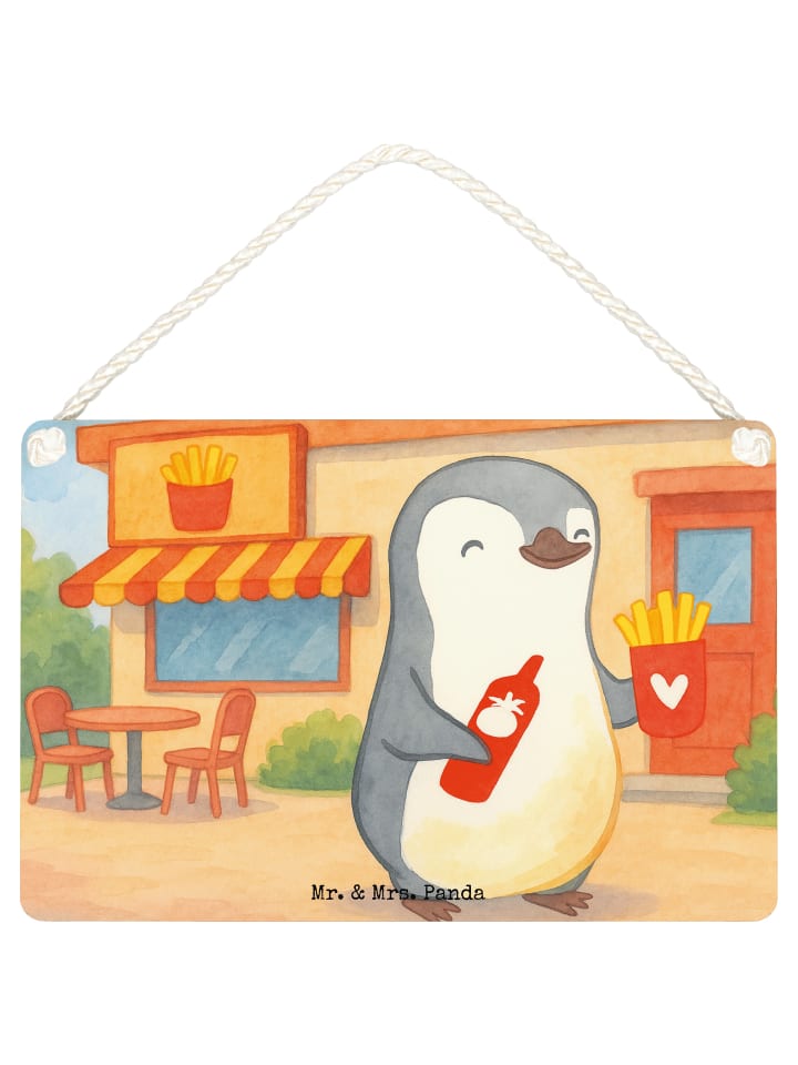 Schild Pinguin Pommes Design ohne Spruch in Weiß
