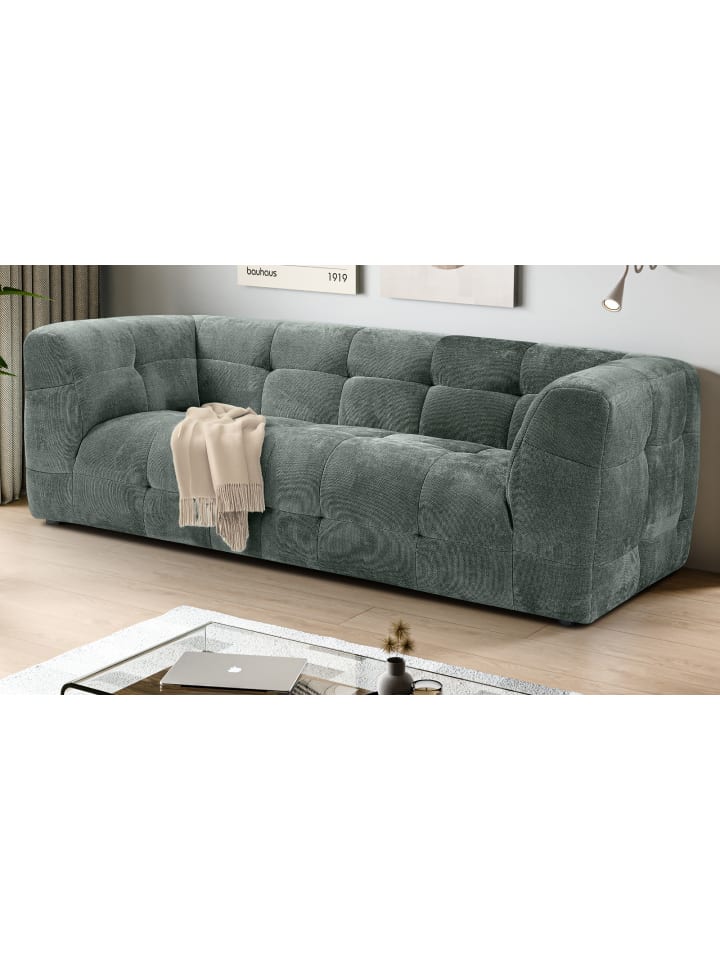 Sofa petrol Strukturstoff, Couch 2,5-Sitzer 217 cm mit Steppoptik
