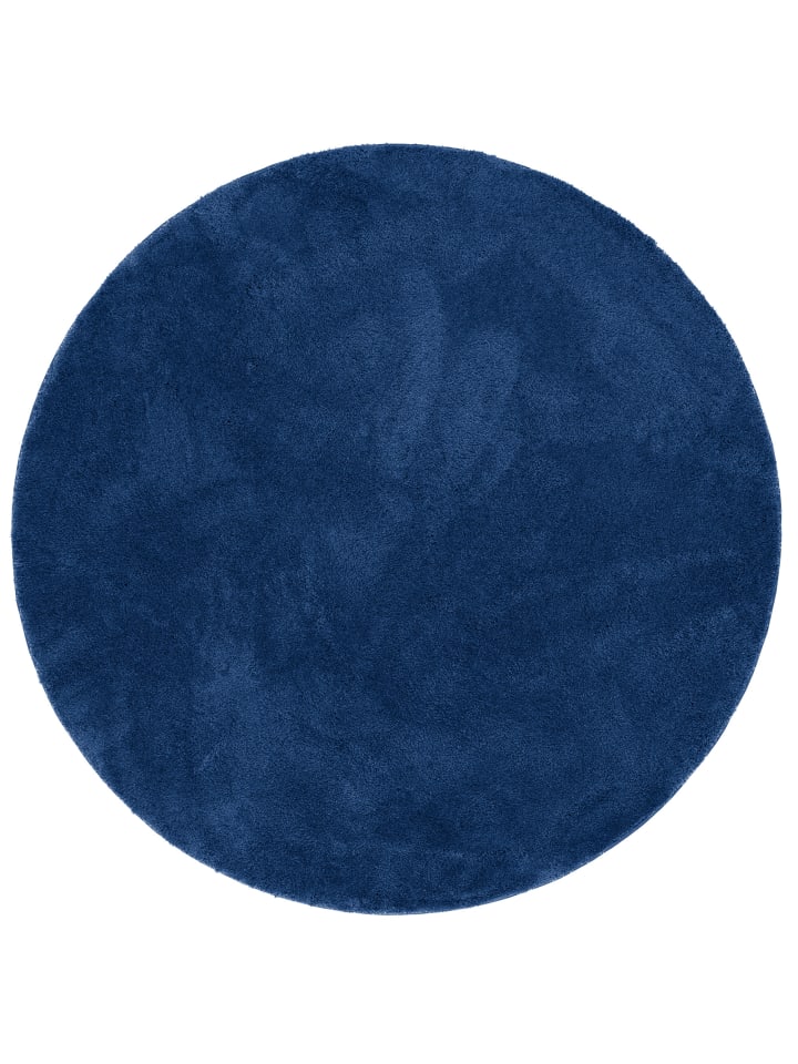 Hochflor-Teppich Silky Rund in dunkelblau