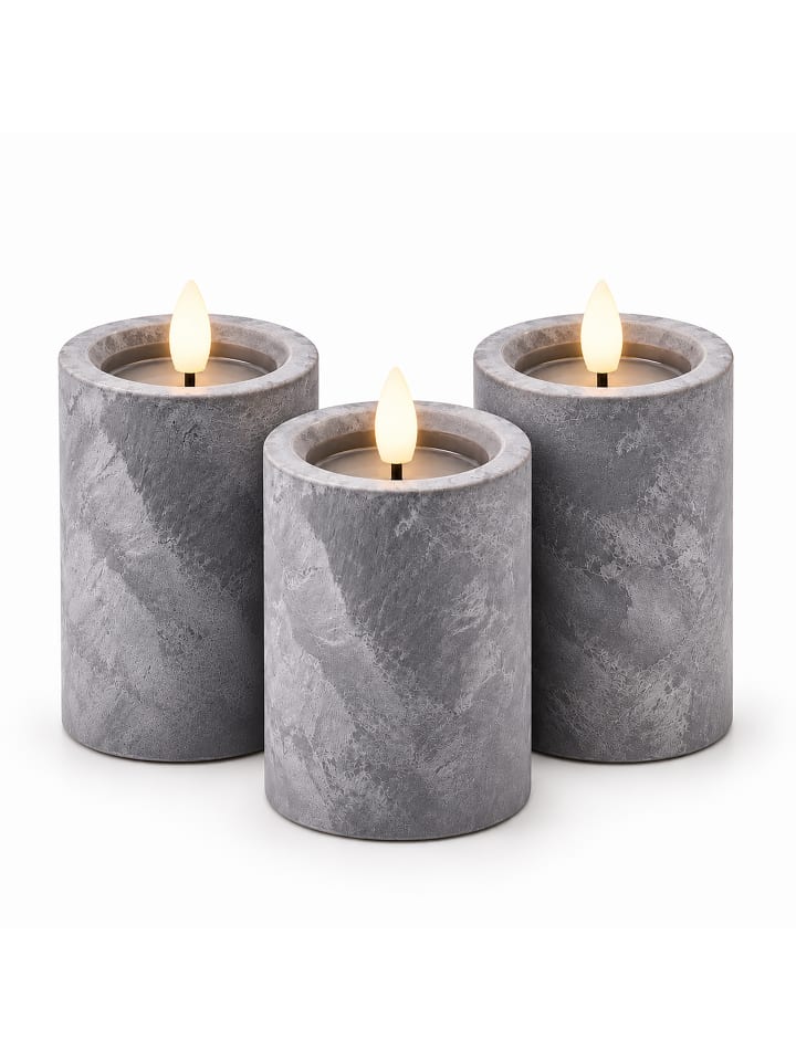 3 x LED Kerzen in Grau - (H)12,5 x Ø 7,5 cm