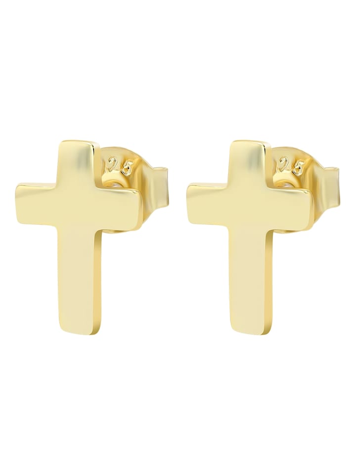 Damen Ohrringe – Ohrstecker Kreuz aus 925 Silber in gold