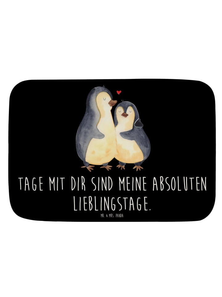 Duschmatte Pinguin umarmen mit Spruch in Schwarz