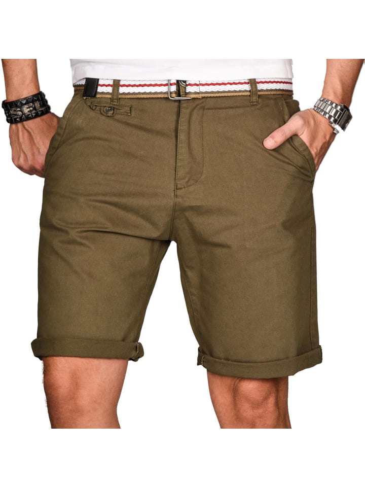 A. Salvarini Herren Designer Shorts kurze Hose Gürtel AS096 in Grün
