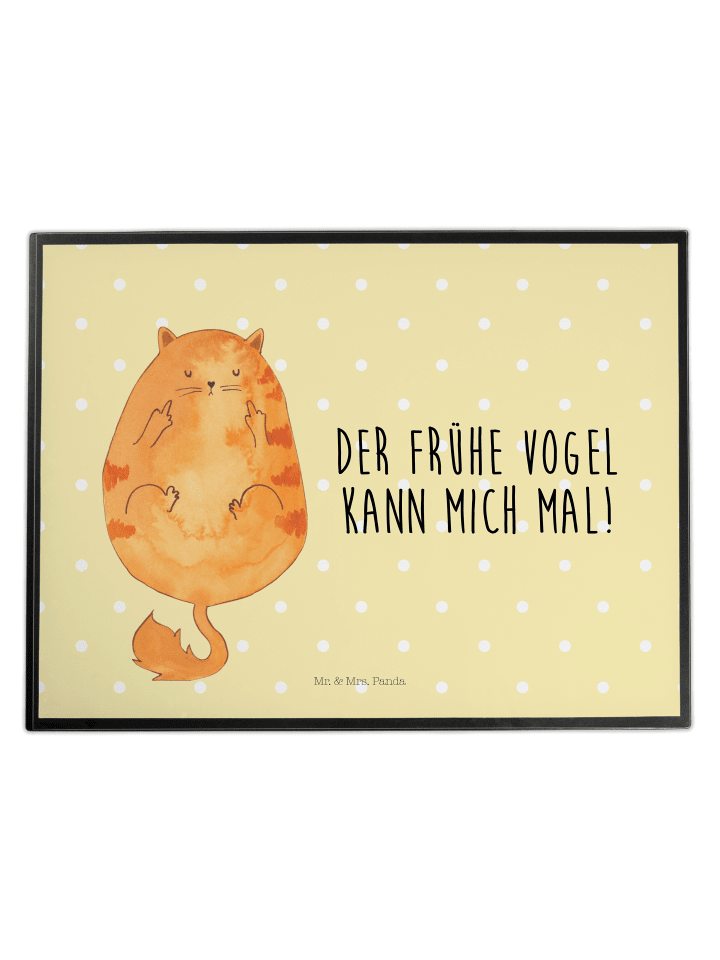 Schreibunterlage Katze Frühaufsteher mit Spruch in Gelb Pastell