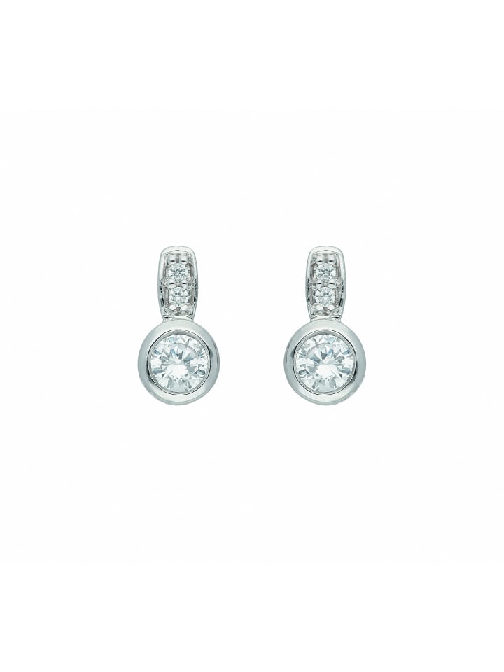Damen 925 Silber Ohrringe / Ohrstecker mit Zirkonia in silber