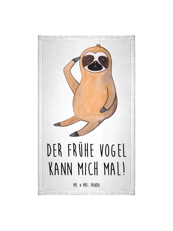 Handtuch Faultier Vogel mit Spruch in Weiß