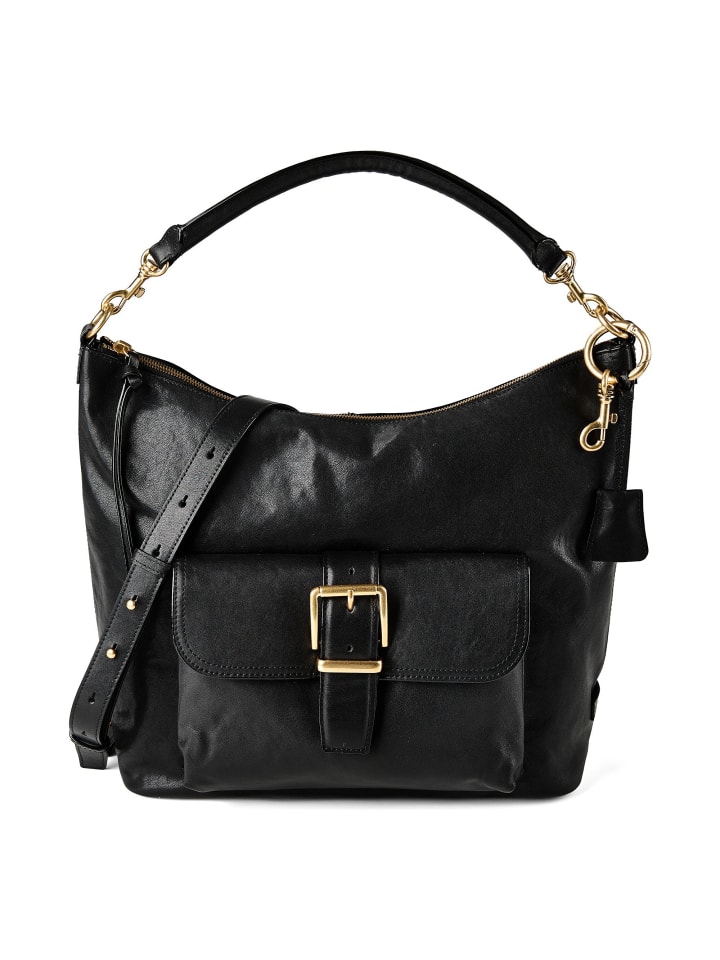 Schultertasche Leder 34 cm black