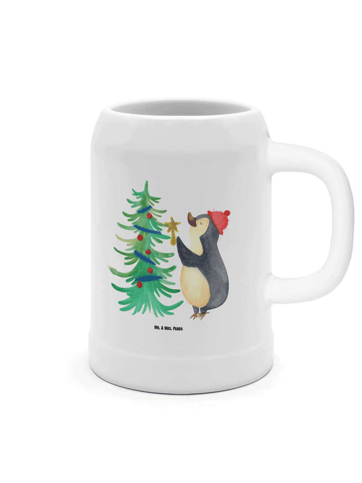 Bierkrug Pinguin Weihnachtsbaum ohne Spruch in Weiß