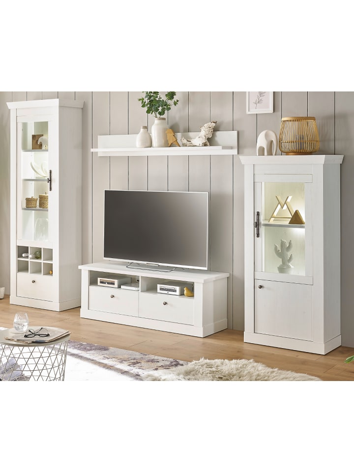 Wohnwand weiß Pinie Landhaus, Wohnkombination 4-teilig, Soft-Close-Funktion